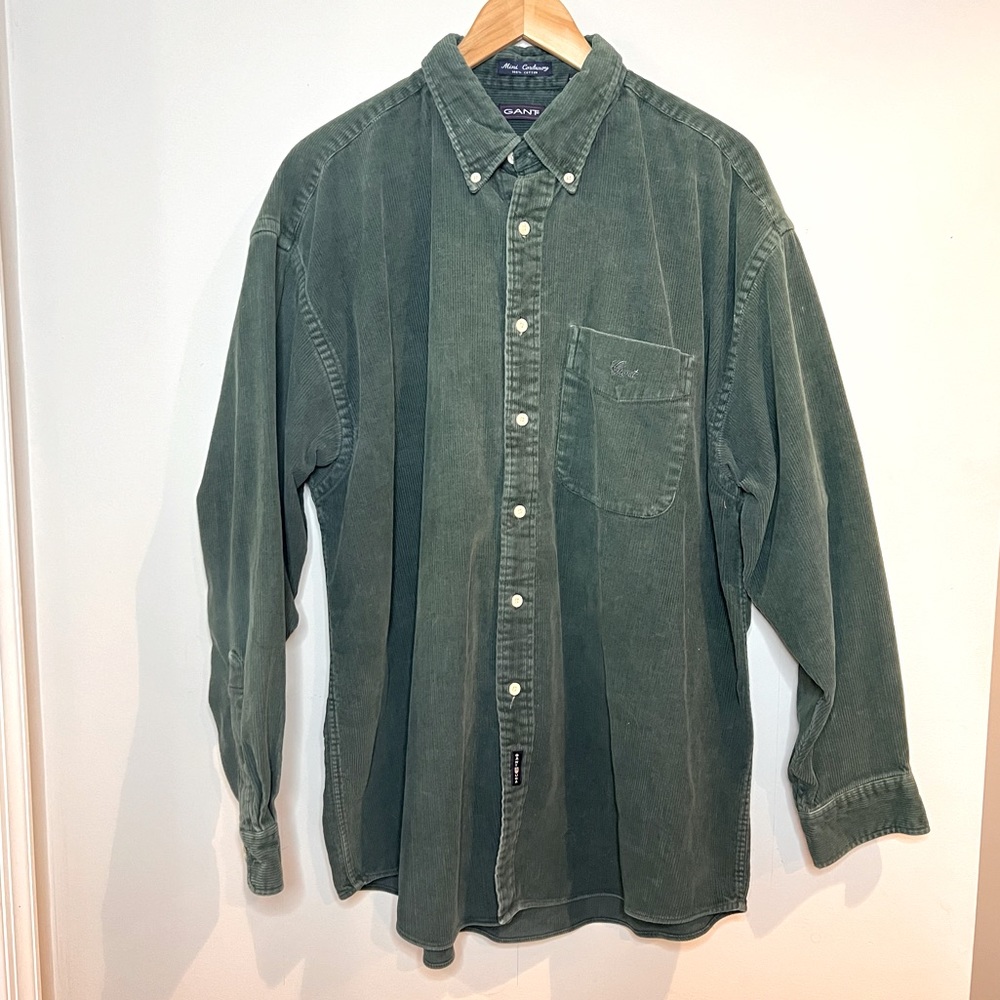 VINTAGE | Gant dark green oversized slouchy corduroy button down shirt
